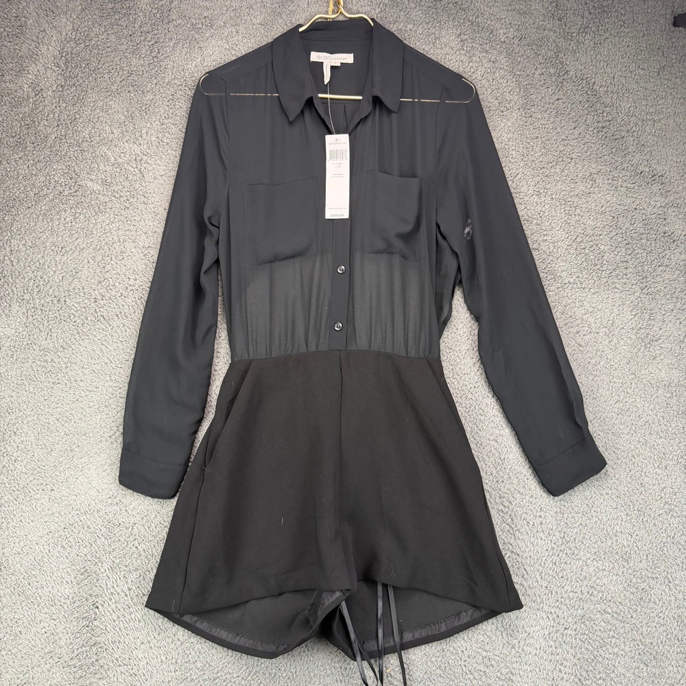 BCBGeneration Black Long Sleeve Cutout Romper GEF9C470-001 Size 6 NWT